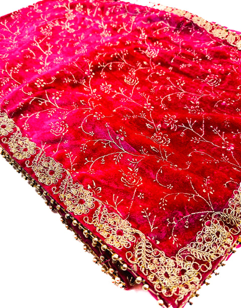 Hot Pink colour velvet based golden print work  Dulha Sherwani shawl
