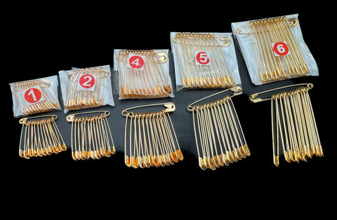 Small to XL Size Golden color Safety Pins (price per bunch displayed in picture)