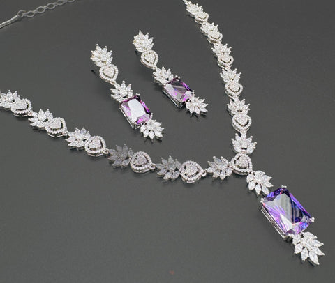 Purple crystal American Diamond beautiful necklace set with crystal American diamonds
