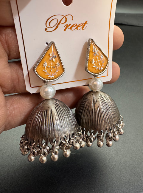 Beautiful oxidised Jhumka with colourful meenakari work