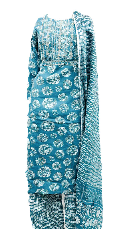 PURE & SOFT COTTON BASED DESIGNER EMBROIDERED & PRINTED WORK KURTI WITH PLAZO PANTS & DUPATTA