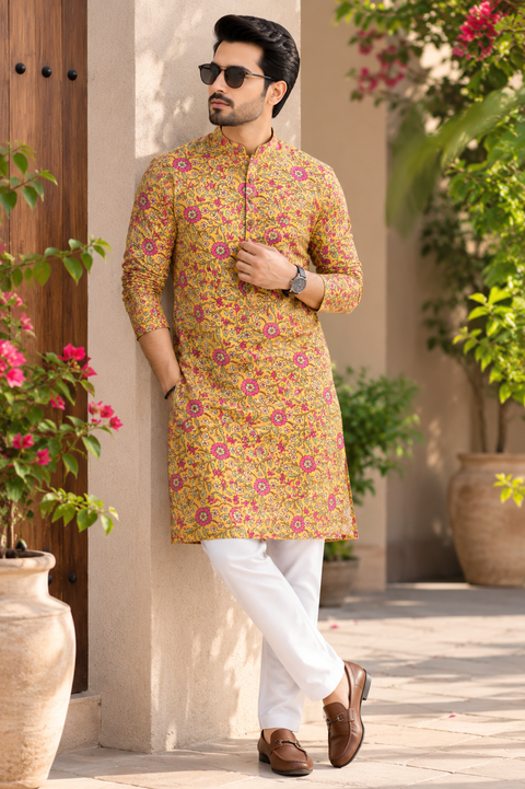 Pure cotton based Men’s Printed kurti (sizes mentioned in inches ,not according to the label on Kurti)size 46 kurti- Length 40 inches and size 48 -length 42 inches ) Kurti only. Pants not included.