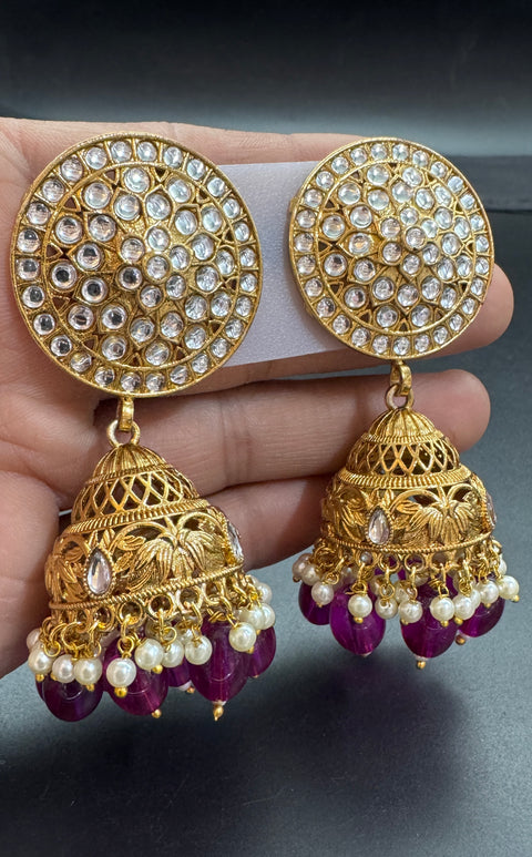 Kundan Stone With Pearls Work Beautiful Jhumka