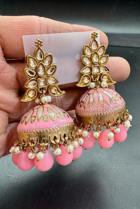 Polki stone with pearls and meenakari work beautiful Jhumka