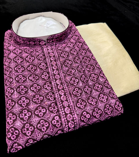 Pure Rayon Based Beautiful Embroidery Work At Front And Back With Sequins Work Designer Kurta & cream Pajama