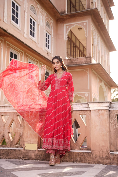 Pure & Soft Rayon Based Designer Embroidered Work flared Kurti With Plazo Pants & Dupatta(Video Clip attached)