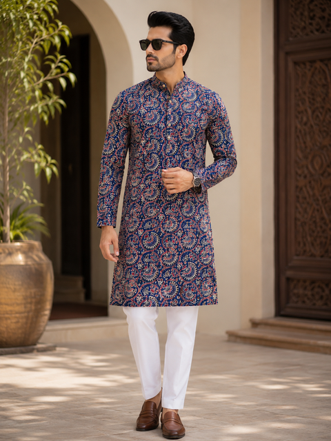 Pure cotton based Men’s Printed kurti (sizes mentioned in inches ,not according to the label on Kurti)size 46 kurti- Length 40 inches and size 48 -length 42 inches )