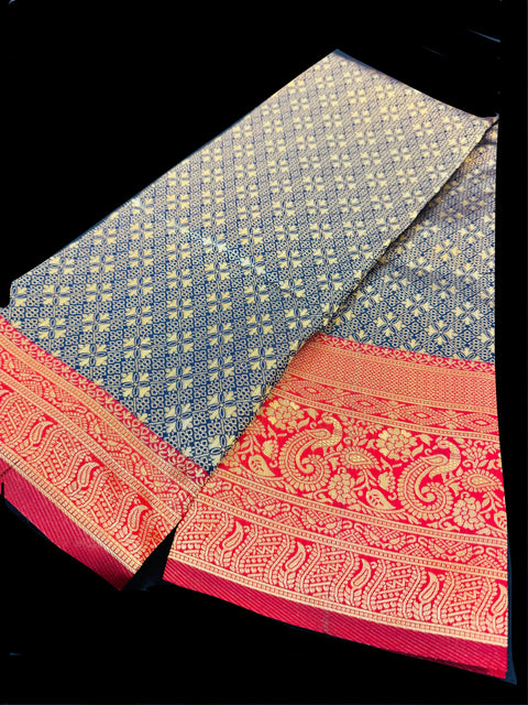 Brocade Soft Silk Saree with contrast beautiful pallu , border and blouse