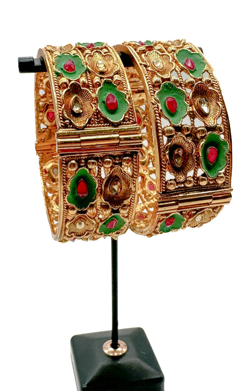 Gold plated Meenakari Design with Stone work beautiful design with Ruby stones Designer Kade (Openable , Screw Designed)