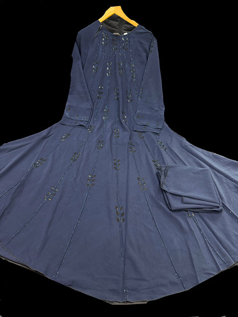 Dark Blue color Beautiful and very Soft georgette Lycra based handwork Abaya (Chest 46-48 inches and length approximately 56 inches) with Hijaab (scarf)