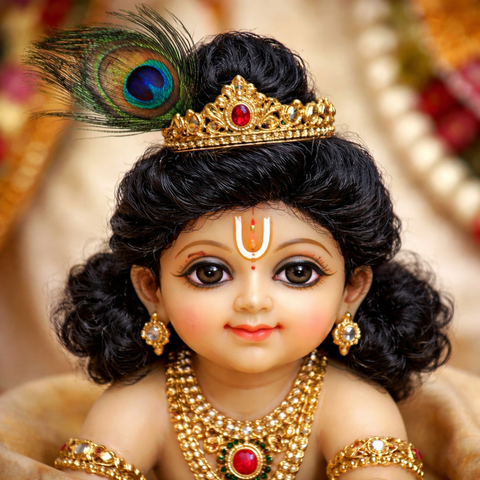 Handcrafted Bal Gopal hair bun with elegant curls , perfect for enhancing your Laddu Gopal’s divine look( note: a peacock feather and mukut  not Included )