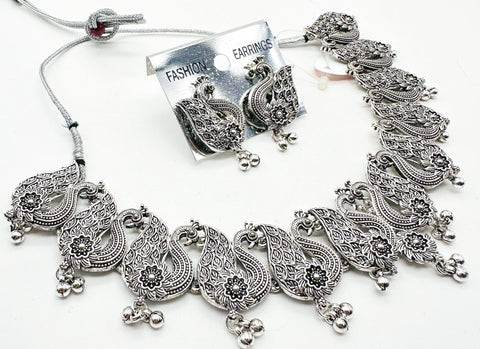 Peacock Design Beautiful Oxidised Necklace with Earrings