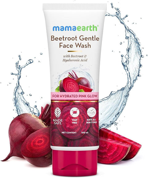 MAMAEARTH Beetroot Gentle Face Wash & Hyaluronic Acid For Hydrated Pink Glow -100Ml | Gently Cleanse | Hydrating Gentle Face Wash | Non-Drying