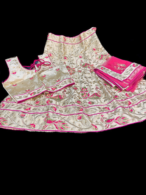 Pink and Golden colour peacock embroidery work beautiful lehnga