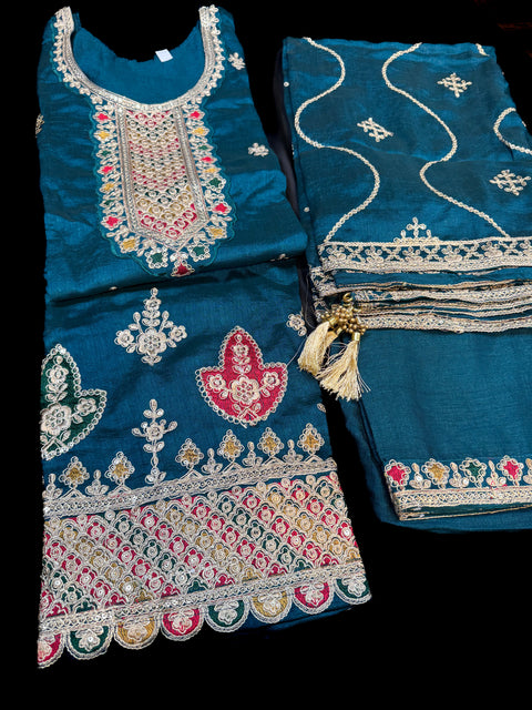 Soft Georgette silk based embroidery with sequined work designer kameez with plazo pants and dupatta with embroidery work