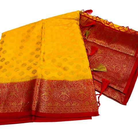 Art Silk Saree beautiful designed with contrast blouse and Pallu