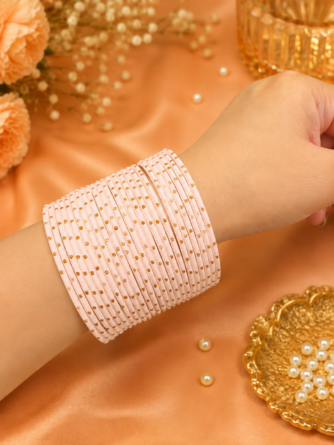 Golden Shimmer dotted metal bangles 2 dozen in 1 Set (slight variation in color & design may occur)