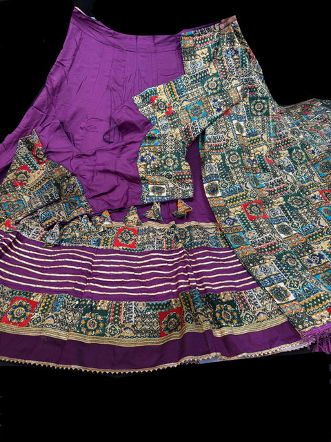 Size 44 and  can be altered up to size 46) Pure Rayon based full bigger flared Chaniya with beautiful blouse and printed Rayon Dupatta