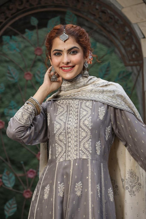 Pure & Soft Rayon Based Designer Lakhnavi Embroidered Kurti With Plazo Pants & Dupatta