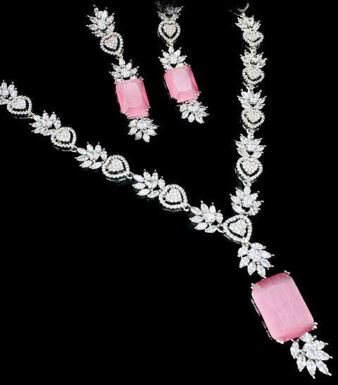 Pastel Pink crystal American Diamond beautiful necklace set with crystal American diamonds