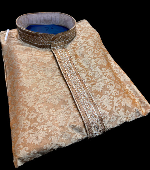 Soft Silk based brocade work neck embroidery designer Kurta with white Pajama