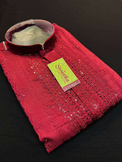 Soft malmal based beautiful embroidery work with sequins work designer Kurta with golden Pajama