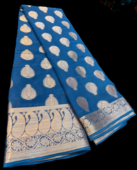 Pure chiffon based Beautiful zari work Banarasi look Saree