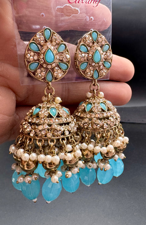 Beautiful polki stone  & Pearls work bigger jhumka (very lite weight)