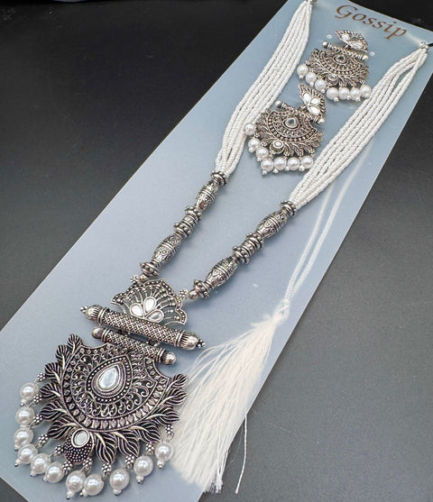 Beautiful pearls work oxidised Necklace with earrings