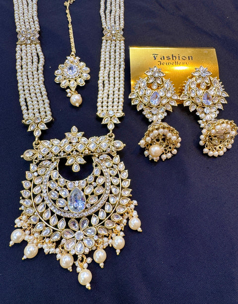 Pearls Work With Kundan Stone Beautiful Rani Haar /Long Necklace Set With Beautiful Earrings