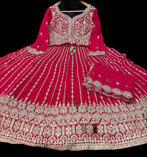 Georgette base embroidery work with sequins and stones work all over lehnga and crop top designer blouse and Georgette embroidery dupatta