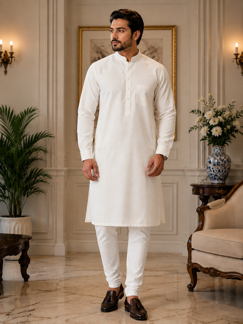 Cream colour rayon cotton kurta with pajama pants (slight variation in color and design is possible )