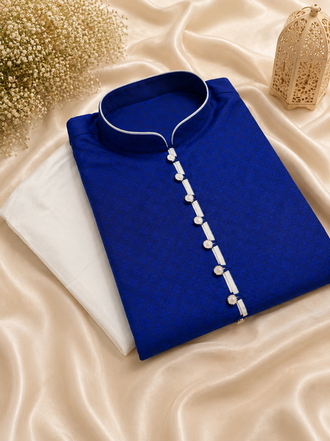 Royal  blue colour cotton silk design designer kurta with pajama pents (slight variation in color and design is possible )