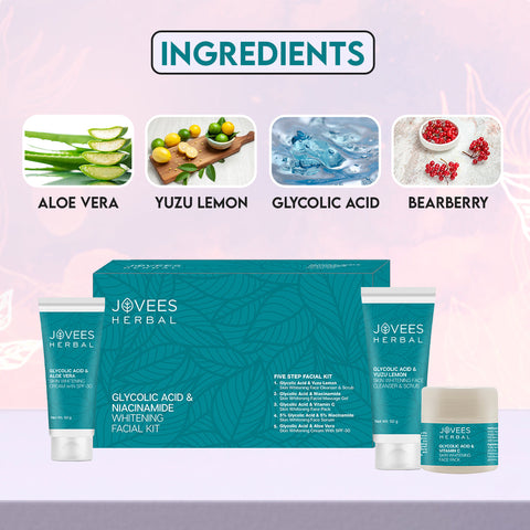 JOVEES HERBAL GLYCOLIC ACID & NIACINAMIDE WHITENING FACIAL KIT salon pack