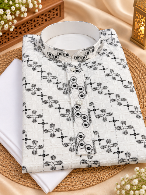 Soft Rayon based embroidery with sequined work kurta, Comes with a white pajama.Slight variation in colour and design is possible