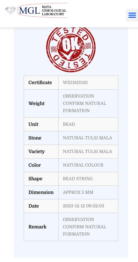 Original Tulsi Mala & certified Rudraksh , Description and certificate attach( barcode can be scanned to check the certificate)