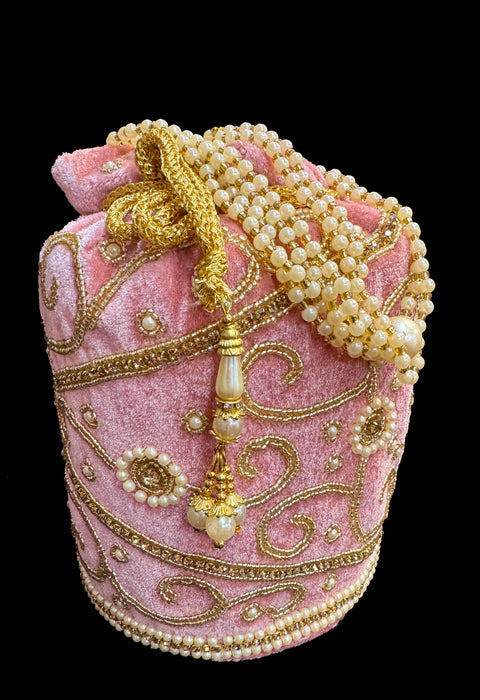 Velvet based Embroidery with stones & pearl work hand bag /potli bag