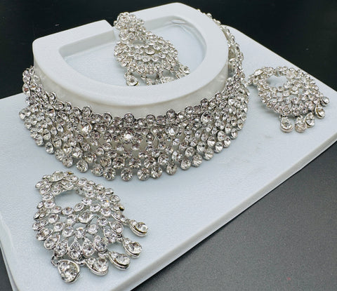 Silver Jerkan Stone Beautiful Necklace Set