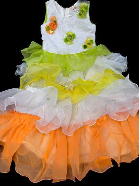 Girls long frock with netting flares and stretchable back