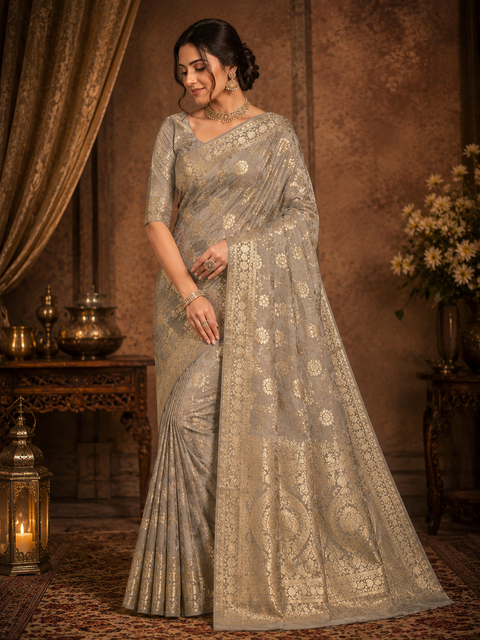 Soft & beautiful Banarsi Silk Saree(very soft to pleated set)Blouse Piece Is Included With The Saree As Unstitched Fabric(slight variation in color and design is possible