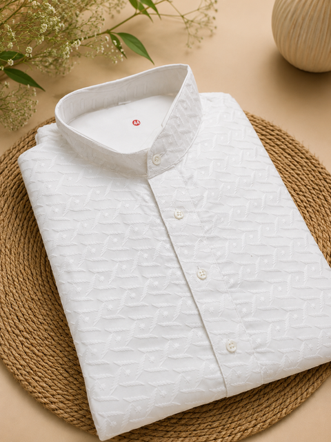 White colour cotton  based chikankari work kurta with white pajama(slight variation in color and design is possible)