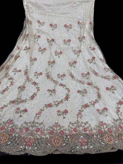 Netting based Golden stones and embroidery work all over front & back of kameez with stone work and beautiful lehnga & netting dupatta (Size 42 and can be altered upto 44)