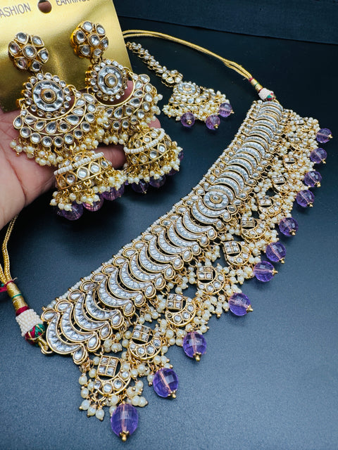 Kundan with pearls work beautiful heavy work choker necklace with designer Jhumka Earrings and Tikka