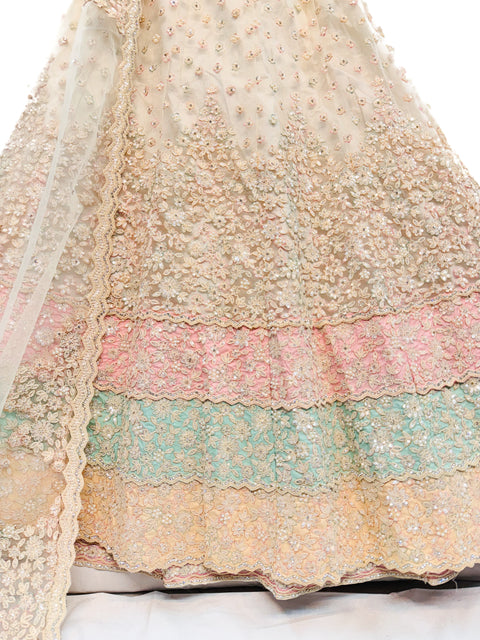 Netting based pearls with sequins work beautiful party wear lehnga with Ken Ken flared with designer blouse and dupatta