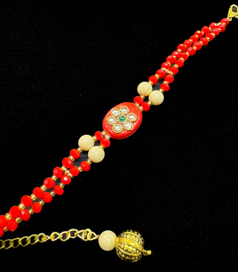 Pearls beaded Beautiful Stone Work Rakhi Bracelet style