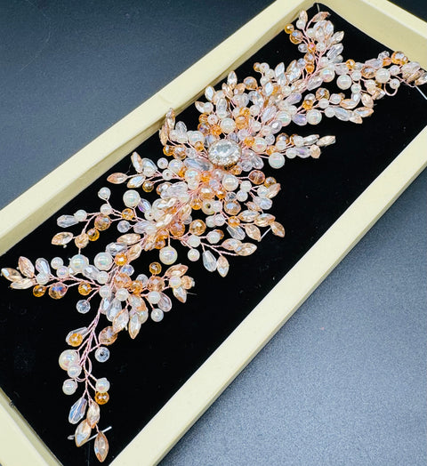 Very very shiny and sparkly white gold Crystals with pearls hair accessories for engagement bride