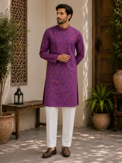 Two Shaded colour cotton silk design designer kurta with pajama pants (slight variation in color and design is possible )