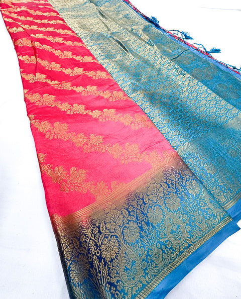 Brocade silk beautiful design Saree with contrast Pallu & Blouse