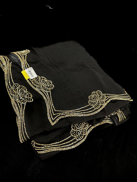 Beautiful stonework border on Soft georgette plain Sarees