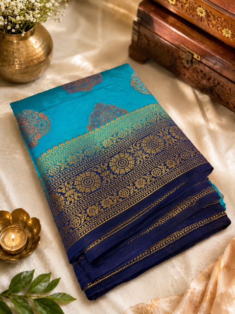 Art silk beautiful design Saree with contrast Pallu and Blouse , blouse piece is attached to Saree(slight variation in color and design is possible)